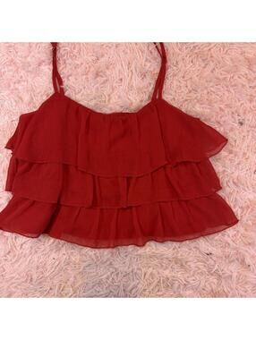 Lelis Red ruffle top with adjustable straps Size XS #ruffles #feminine
